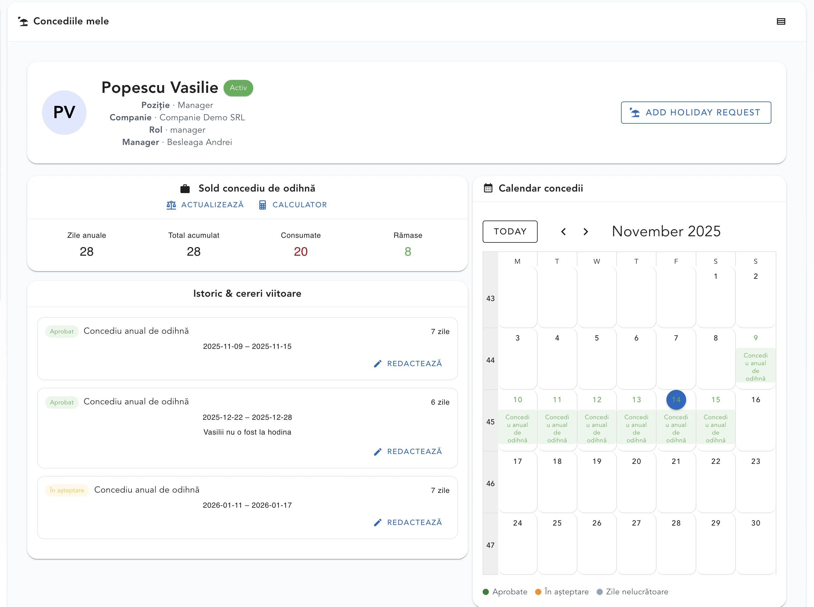 Miridar Leave module — live balances and digital requests
